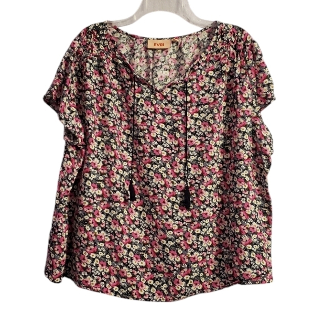 EVRI Women's Floral Tassel Top Spring Blouse 2X